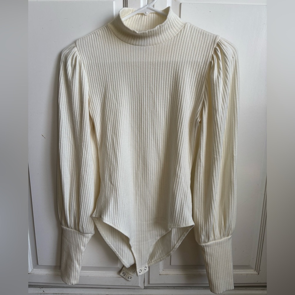 Forever 21 Ivory Ribbed Turtleneck Bodysuit